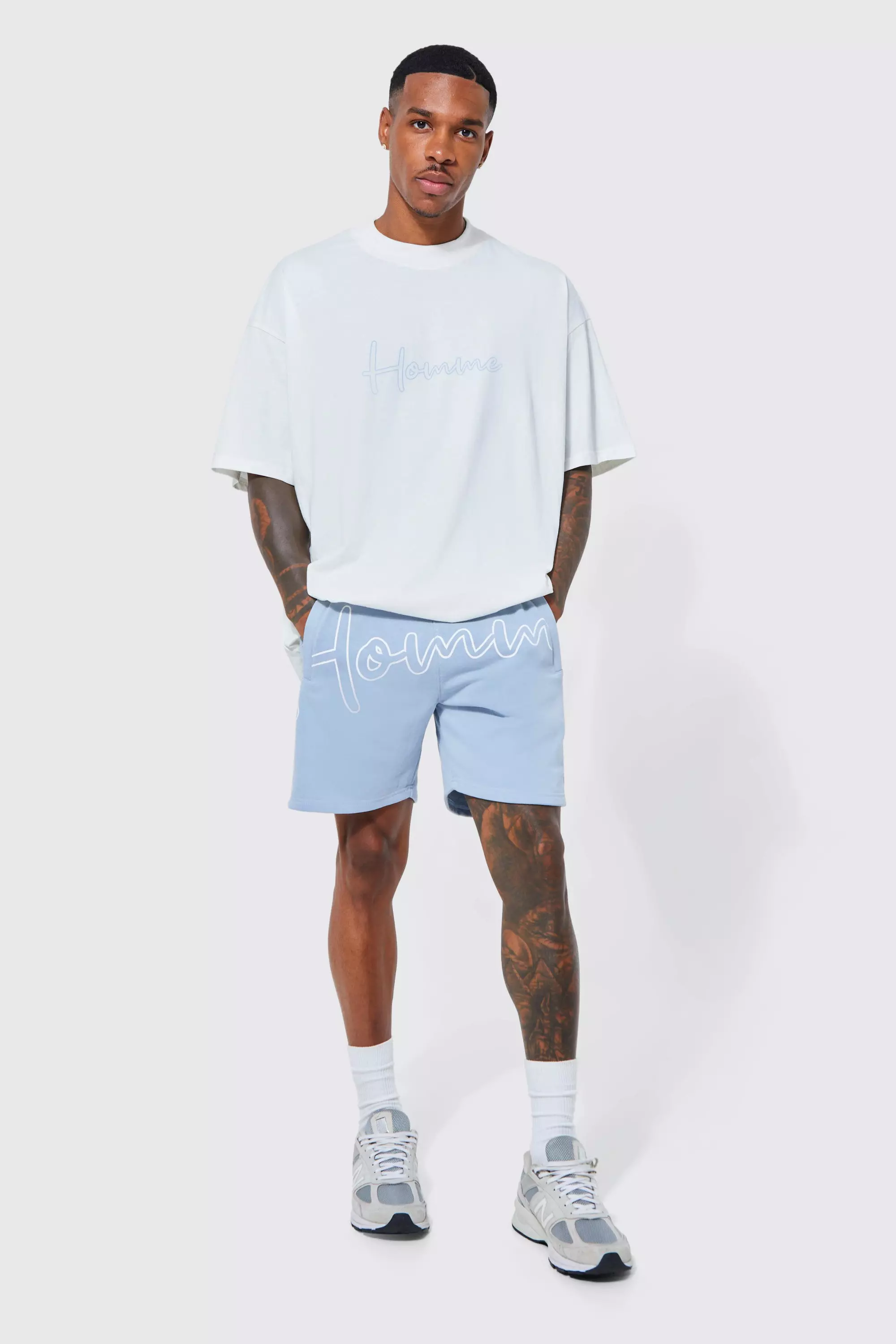 Oversized Homme Washed T shirt Short Set